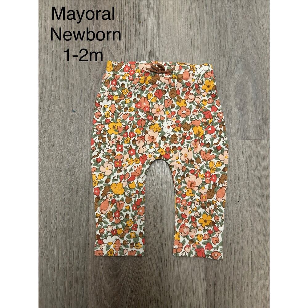 Mayoral Newborn 1-2m Floral Cotton Ankle Pants Elastic Waist